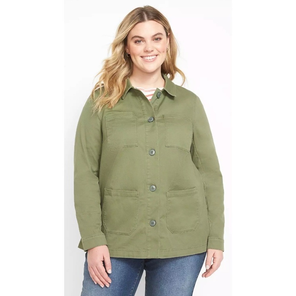Lane Bryant Womens Casual Chore Jacket Green Button Down Utility Plus 22 NWOT